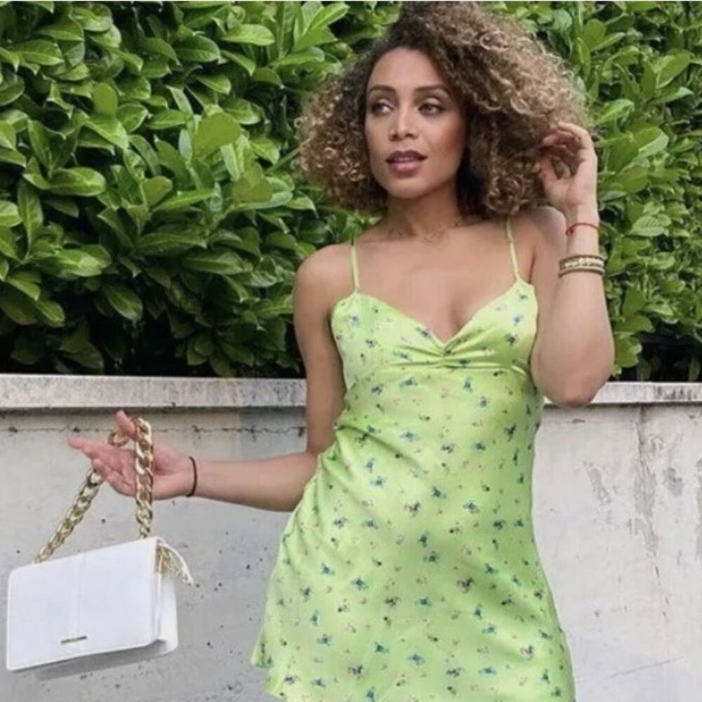 NWT | Zara | Short Satin Effect Mini Dress  | Lime Green | xs